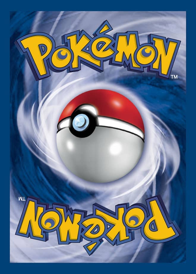 The back of a Pokemon Card, a Pokeball in the center with Pokemon logo above and below